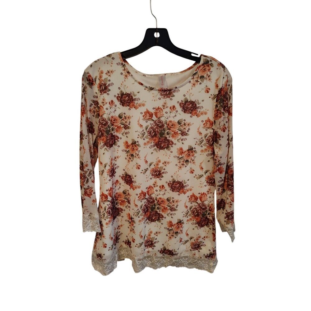 NB White and Floral Long sleeve Crew neck with lace hem XL Junior